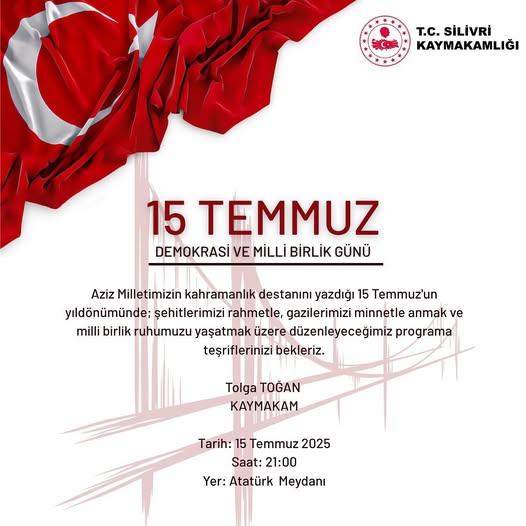Silivri’de 15 Temmuz Anma Programı Düzenlenecek