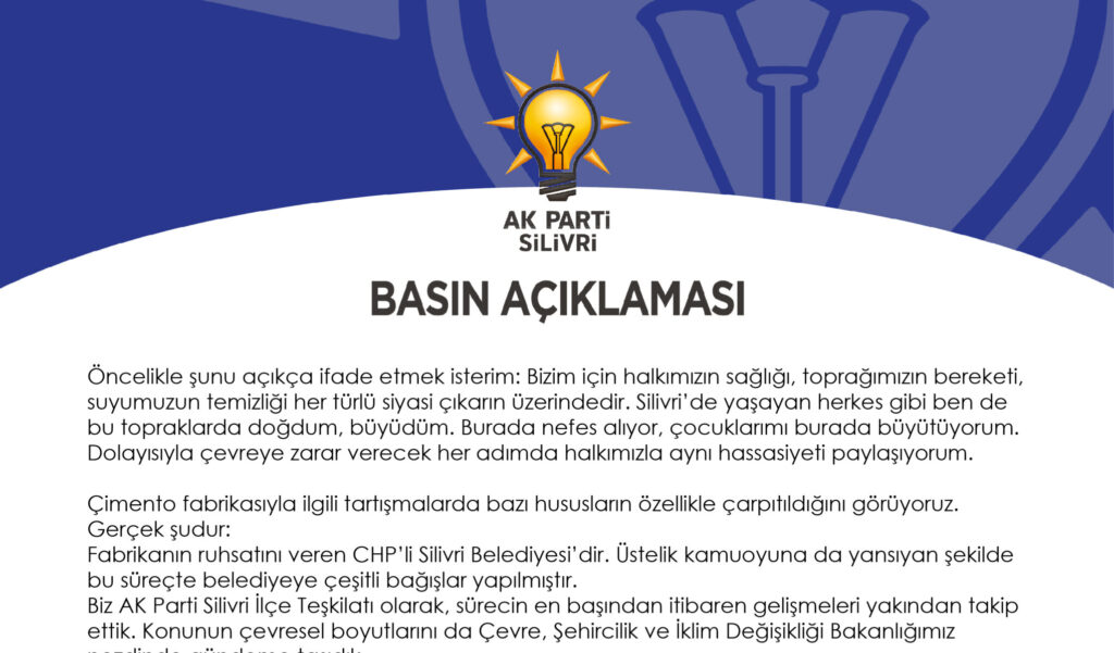 Silivri’de Çimento Tesisi Tartışması: AKP’den Açıklama