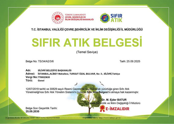 Silivri Belediyesi’ne Sıfır Atık Belgesi