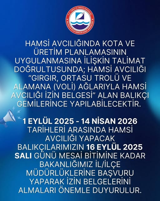 Hamsi Avcılığı İçin İzin Başvuruları Başladı