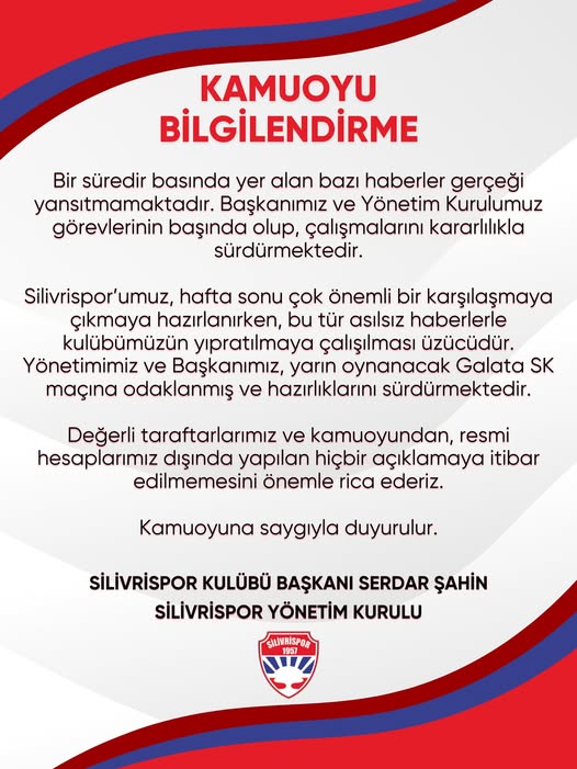 Silivrispor’dan Kamuoyuna Önemli Duyuru: Başkan ve Yönetim Görevlerinin Başında