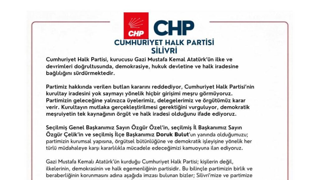 CHP Silivri’den Ortak Açıklama: “Kurultay İradesi Yok Sayılamaz”