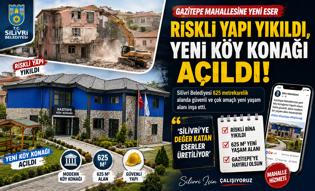 Gazitepe’de Riskli Yapı Yıkıldı, Yeni Köy Konağı Yapıldı.